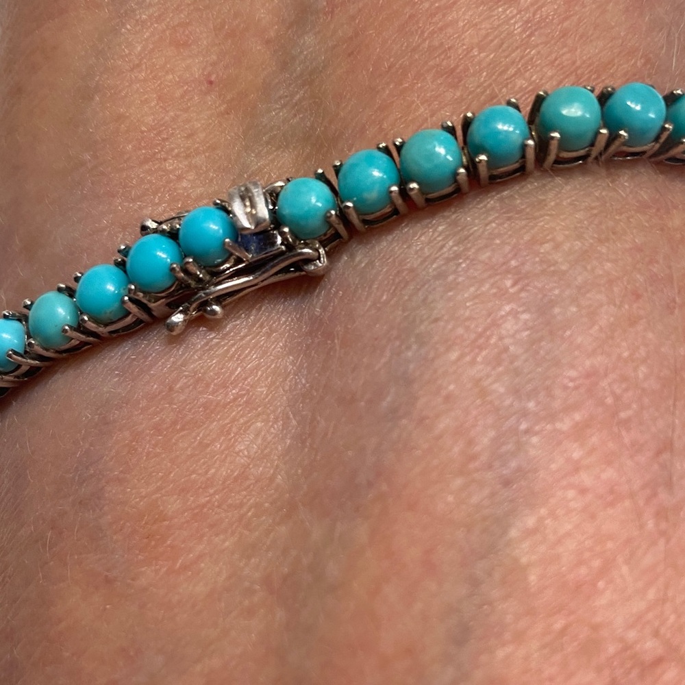 Sterling silver Sleeping Beauty Turquoise Beaded Bracelet Excellent 8 inches